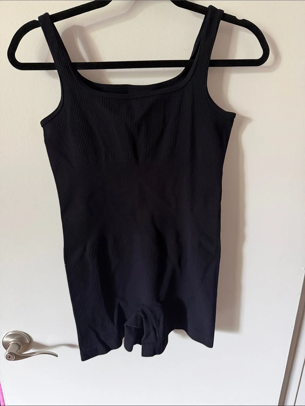 Black Ribbed Maternity Biker Short Romper